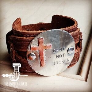 Bent Not Broken Distressed Leather Cuff Bracelet